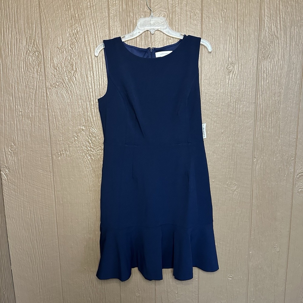 NWT Lark & Ro Women's Size 14 Sleeveless Fitted Bodice Dress Ruffle Hemline Navy